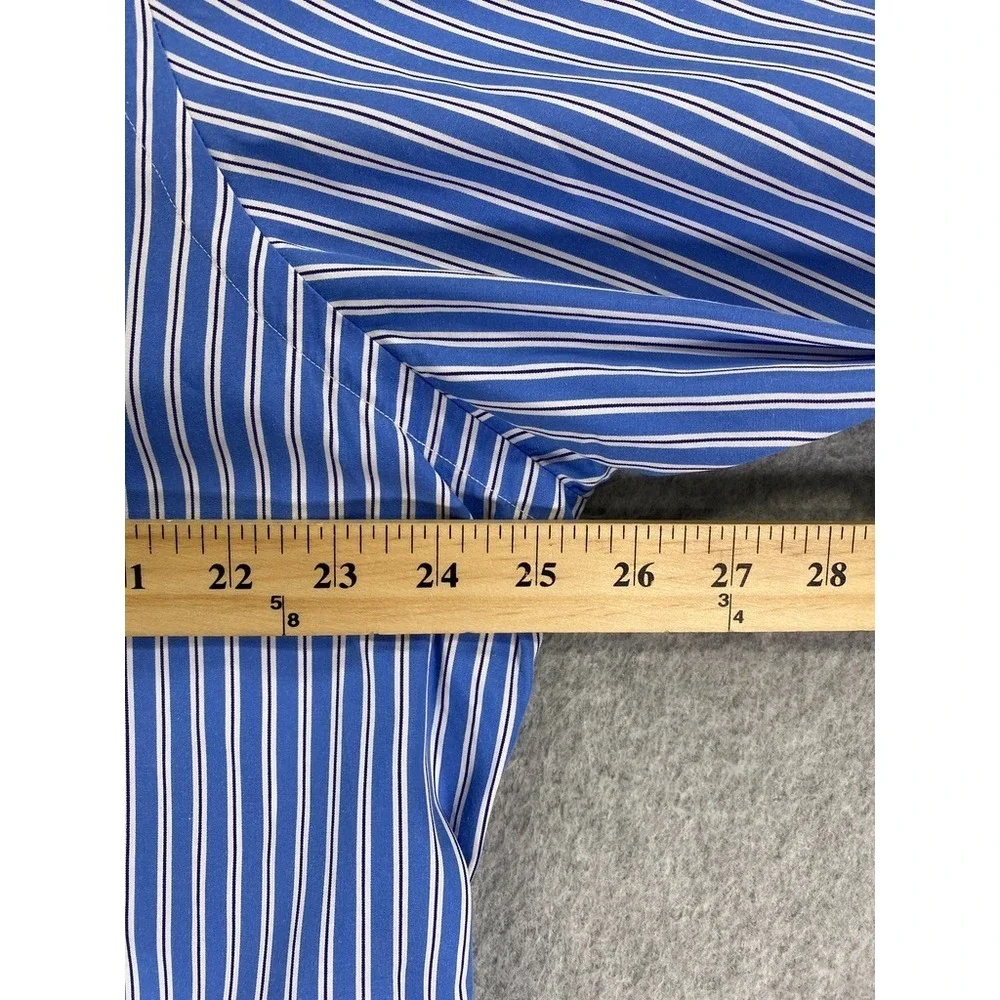 Polo by Ralph Lauren Mens Dress Shirt 17.5 32/33 Blue White Striped Pony Logo